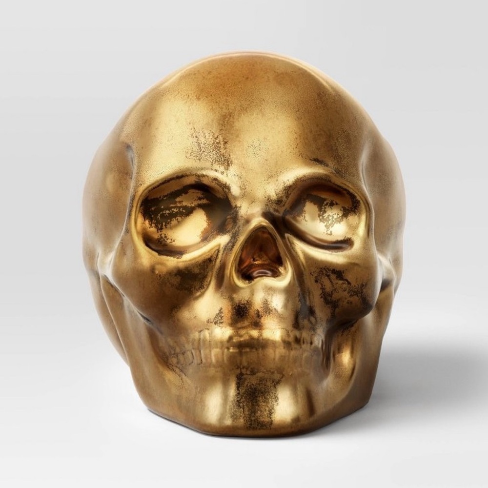 Halloween Skull Stoneware Candy Bowl Gold - Threshold™: Decorative Serving Dish
